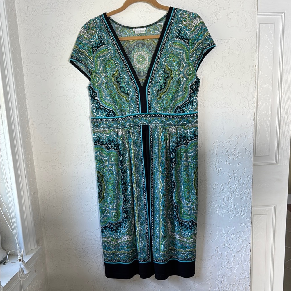 London Times Blue Midi Dress V-Neck A-Line